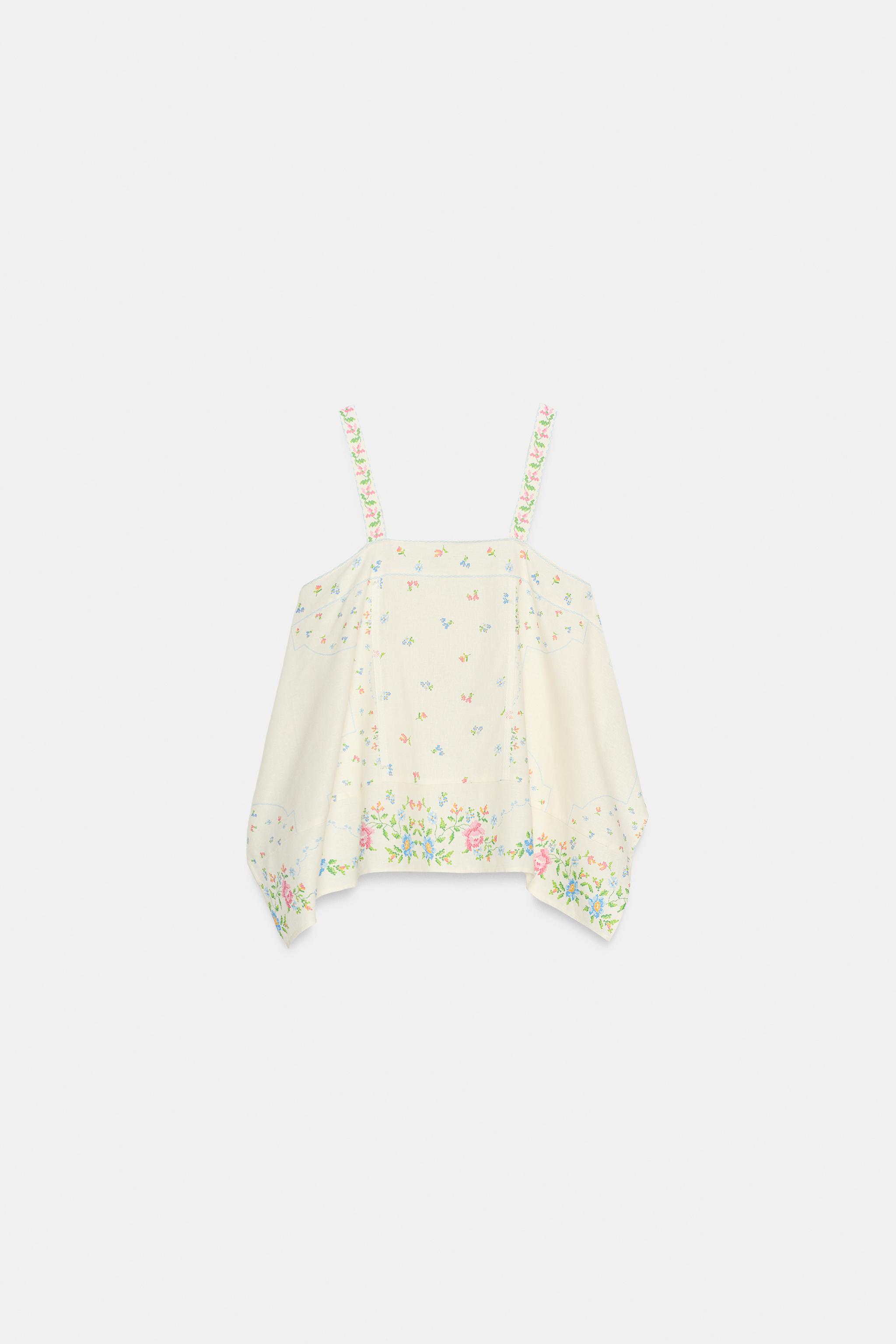 FLORAL PRINT ASYMMETRIC LINEN TOP